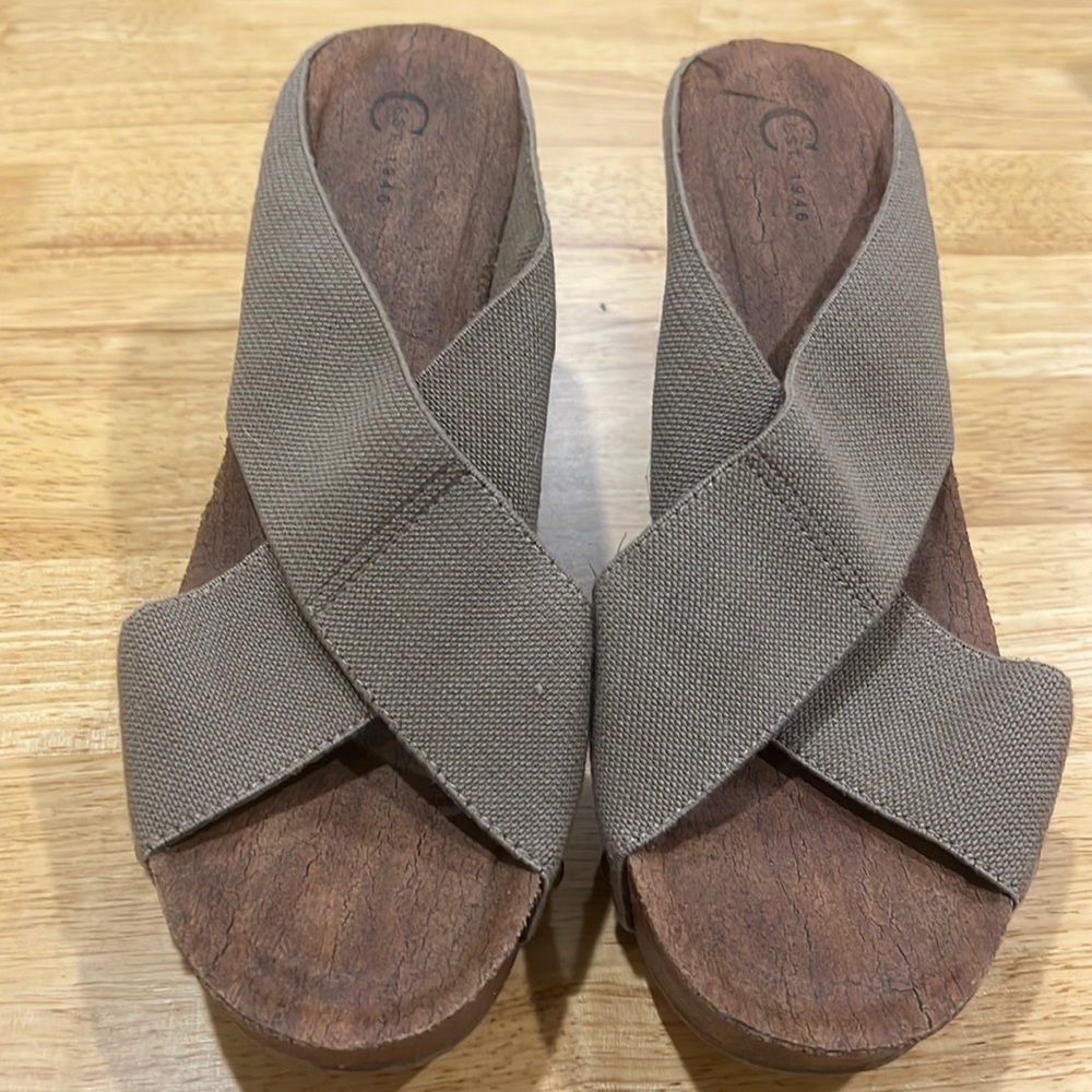 Vest 1946 Stretch Cross Band Platform Beige Wedge shoe